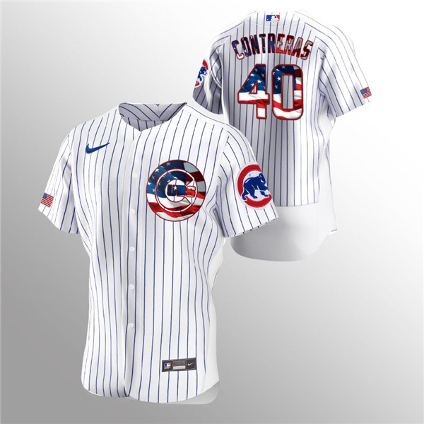 Men's Chicago Cubs #40 Willson Contreras White 2020 Stars & Stripes Flex Base Stitched Jersey Men's Chicago Cubs #40 Willson Contreras White 2020 Stars & Stripes Flex Base Stitched Jersey