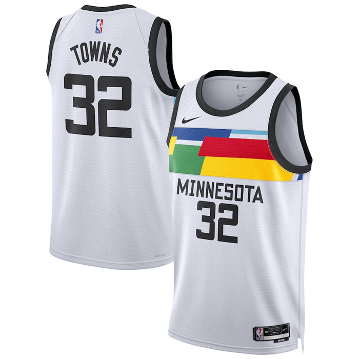 Men's Minnesota Timberwolves #32 Karl-Anthony Towns White 2022/23 City Edition Stitched Jersey Men's Minnesota Timberwolves #32 Karl-Anthony Towns White 2022/23 City Edition Stitched Jersey