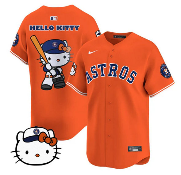 Men's Houston Astros Orange Hello Kitty Limited Stitched Baseball Jersey Men's Houston Astros Orange Hello Kitty Limited Stitched Baseball Jersey