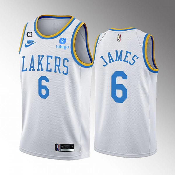 Men's Los Angeles Lakers #6 LeBron James 2022/23 White Classic Edition No.6 Patch Stitched Basketball Jersey Men's Los Angeles Lakers #6 LeBron James 2022/23 White Classic Edition No.6 Patch Stitched Basketball Jersey