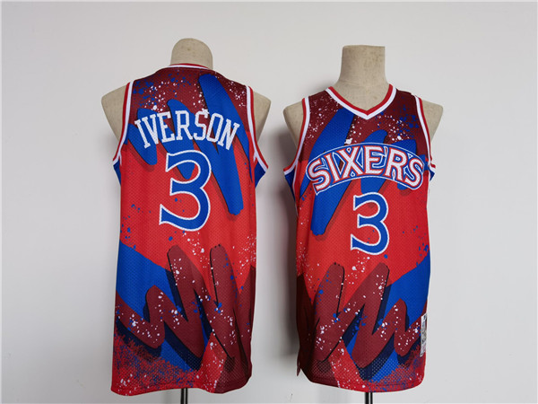 Men's Philadelphia 76ers #3 Allen Iverson Red/Black Throwback basketball Jersey Men's Philadelphia 76ers #3 Allen Iverson Red/Black Throwback basketball Jersey