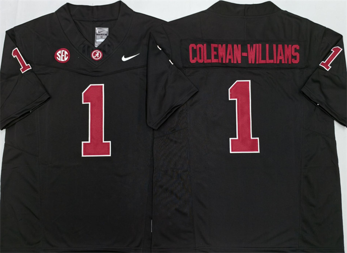 Men's Alabama Crimson Tide #1 Ryan Alexander Coleman-Williams Jr Black F.U.S.E 2026 Stitched Football Jersey