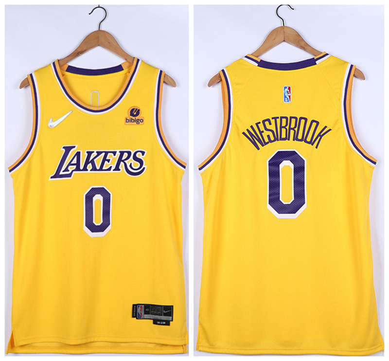 Men's Los Angeles Lakers #0 Russell Westbrook 75th Anniversary Yellow Stitched Basketball Jersey Men's Los Angeles Lakers #0 Russell Westbrook 75th Anniversary Yellow Stitched Basketball Jersey