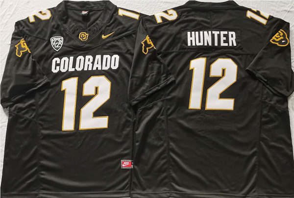 Men's Colorado Buffaloes #12 Travis Hunter Black With PAC-12 Patch Stitched Football Jersey Men's Colorado Buffaloes #12 Travis Hunter Black With PAC-12 Patch Stitched Football Jersey