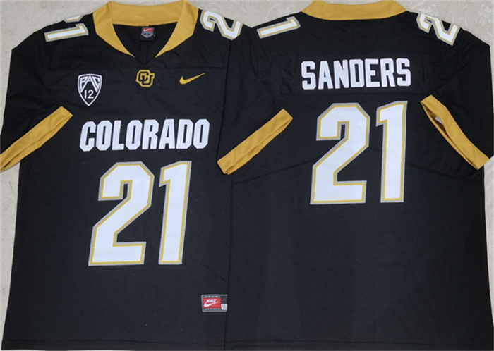 Men's Colorado Buffaloes #21 Shilo Sanders Black 2023 With PAC-12 Patch Stitched Football Jersey Men's Colorado Buffaloes #21 Shilo Sanders Black 2023 With PAC-12 Patch Stitched Football Jersey
