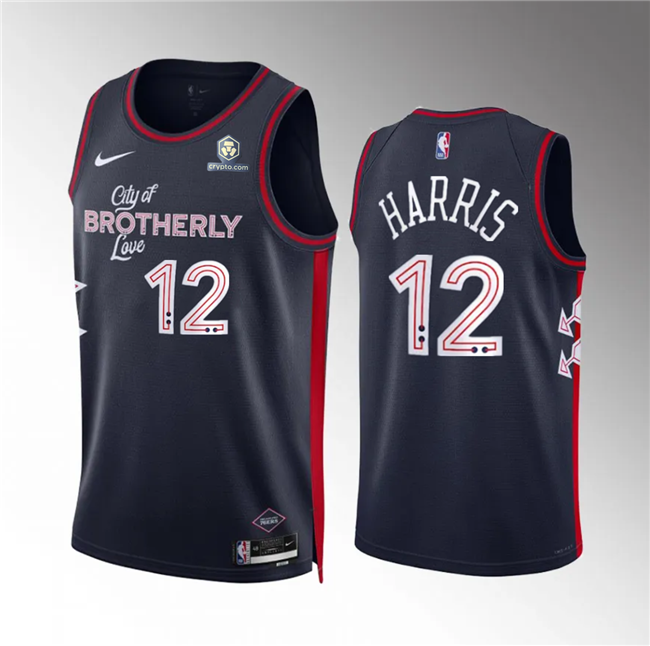 Men's Philadelphia 76ers #12 Tobias Harris Navy 2023/24 City Edition Stitched Jersey Men's Philadelphia 76ers #12 Tobias Harris Navy 2023/24 City Edition Stitched Jersey