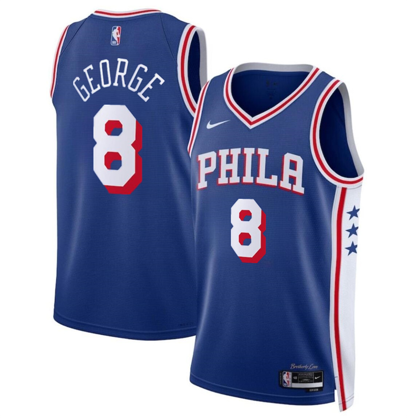 Men's Philadelphia 76ers #8 Paul George Royal Icon Edition Stitched Jersey Men's Philadelphia 76ers #8 Paul George Royal Icon Edition Stitched Jersey