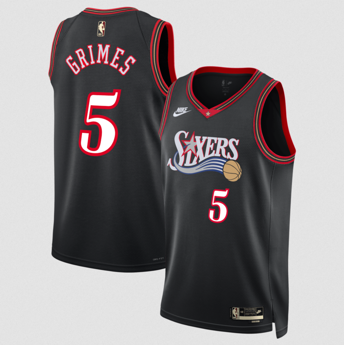 Men's Philadelphia 76ers #5 Quentin Grimes Black 2025 Classic Edition Stitched Jersey