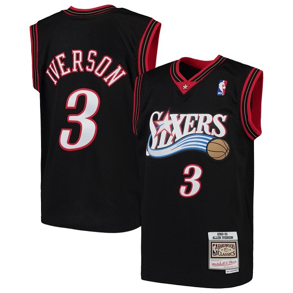 Men's Philadelphia 76ers #3 Allen Iverson 2000-01 Black Mitchell & Ness Hardwood Classics Swingman Stitched Jersey Men's Philadelphia 76ers #3 Allen Iverson 2000-01 Black Mitchell & Ness Hardwood Classics Swingman Stitched Jersey