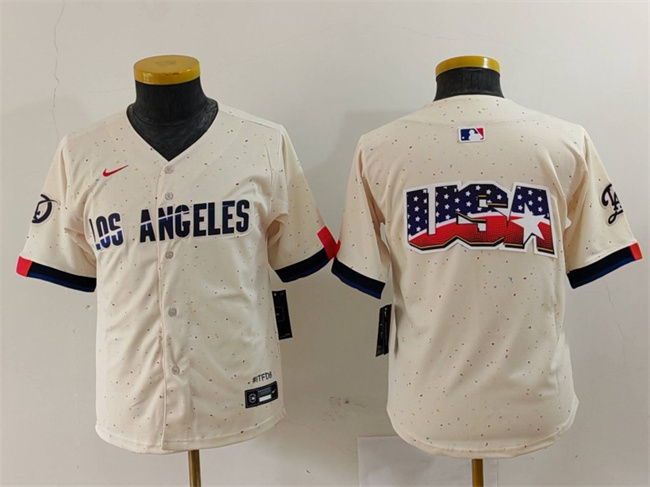 Youth Los Angeles Dodgers Team Big Logo Cream 2024 City Connect Limited Stitched Baseball Jersey Youth Los Angeles Dodgers Team Big Logo Cream 2024 City Connect Limited Stitched Baseball Jersey