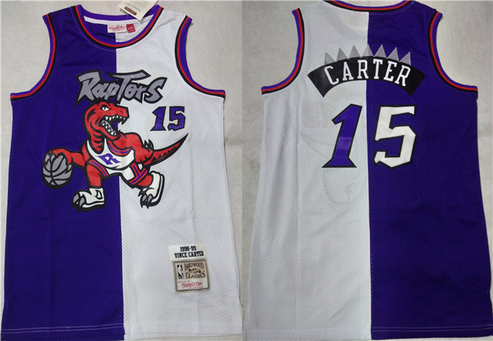 Men's Toronto Raptors #15 Vince Carter Purple/White Splite Throwback Stitched Jersey Men's Toronto Raptors #15 Vince Carter Purple/White Splite Throwback Stitched Jersey