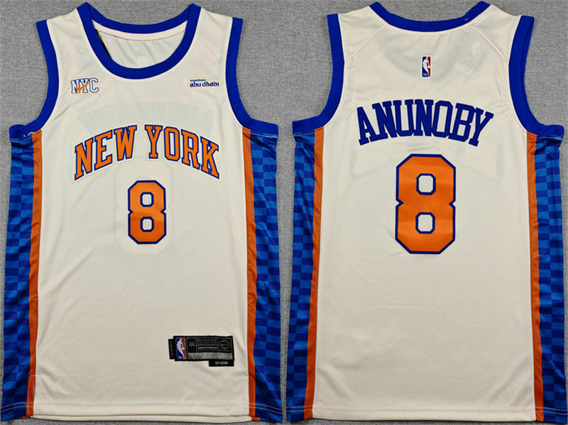Men's New Yok Knicks #8 OG Anunoby Cream 2024-25 City Edition Stitched Basketball Jersey