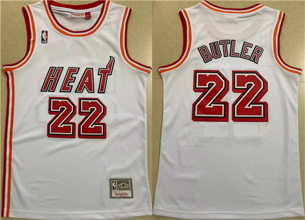 Men's Miami Heat #22 Jimmy Butler White Throwback Stitched Basketball Jersey Men's Miami Heat #22 Jimmy Butler White Throwback Stitched Basketball Jersey