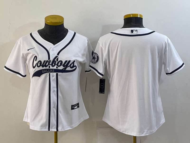 Women's Dallas Cowboys Blank White With Patch Cool Base Stitched Baseball Jersey(Run Small) Women's Dallas Cowboys Blank White With Patch Cool Base Stitched Baseball Jersey(Run Small)