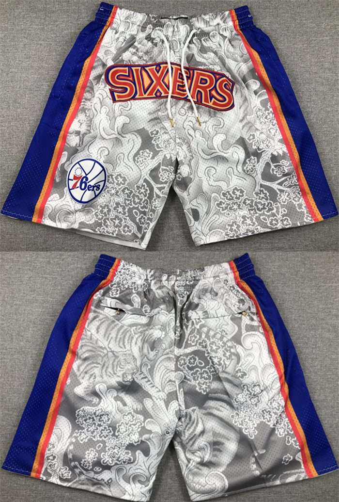 Men's Philadelphia 76ers Grey/Blue Shorts (Run Small) Men's Philadelphia 76ers Grey/Blue Shorts (Run Small)