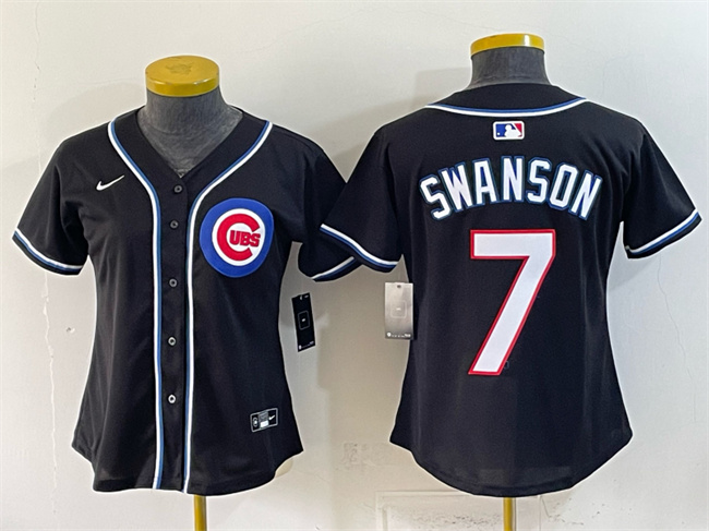 Women's Chicago Cubs #7 Dansby Swanson 2026 Fashion Replica Black Out Stitched Baseball Jersey(Run Small)