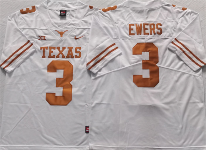 Men's Texas Longhorns #3 Ewers White Stitched Jersey Men's Texas Longhorns #3 Ewers White Stitched Jersey