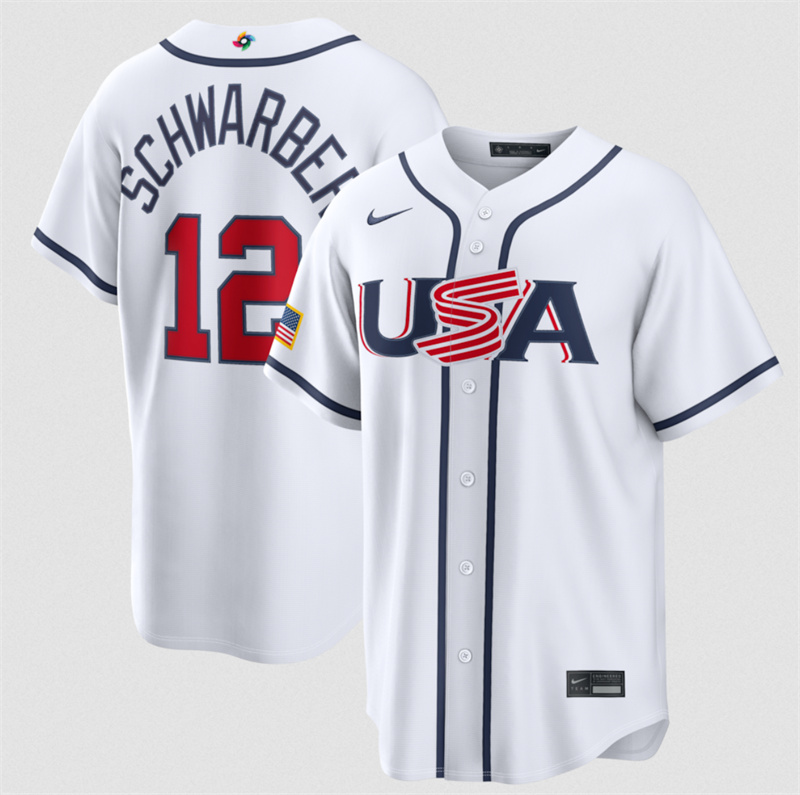 Youth USA Baseball #12 Kyle Schwarber White 2026 World Baseball Classic Home Stadium Stitched Jersey