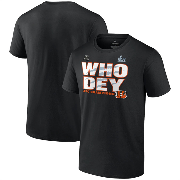 Men's Cincinnati Bengals Black Super Bowl LVI Champions T-Shirt Men's Cincinnati Bengals Black Super Bowl LVI Champions T-Shirt