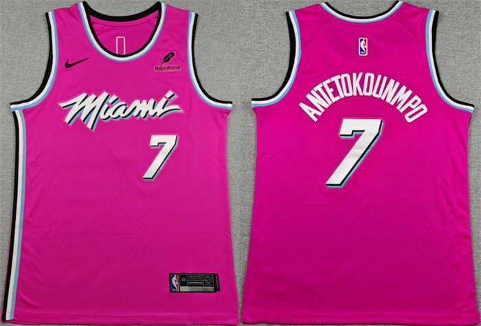 Men's Miami Heat #7 Giannis Antetokounmpo Pink Stitched Basketball Jersey
