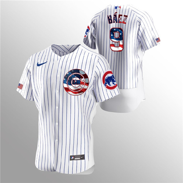 Men's Chicago Cubs #9 Javier Baez White 2020 Stars & Stripes Flex Base Stitched Jersey Men's Chicago Cubs #9 Javier Baez White 2020 Stars & Stripes Flex Base Stitched Jersey