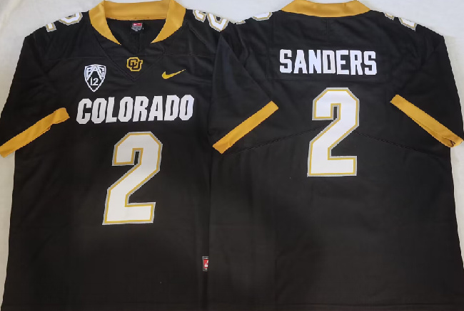 Men's Colorado Buffaloes #2 Shedeur Sanders Black With PAC-12 Patch Stitched Football Jersey Men's Colorado Buffaloes #2 Shedeur Sanders Black With PAC-12 Patch Stitched Football Jersey