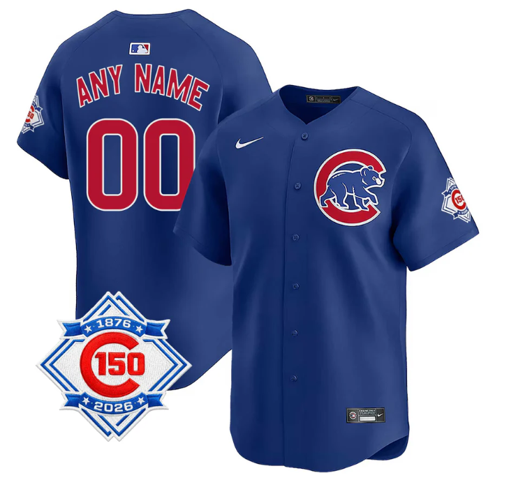 Men's Chicago Cubs Active Player Custom Blue 150th Anniversary Home Limited Stitched Baseball Jersey