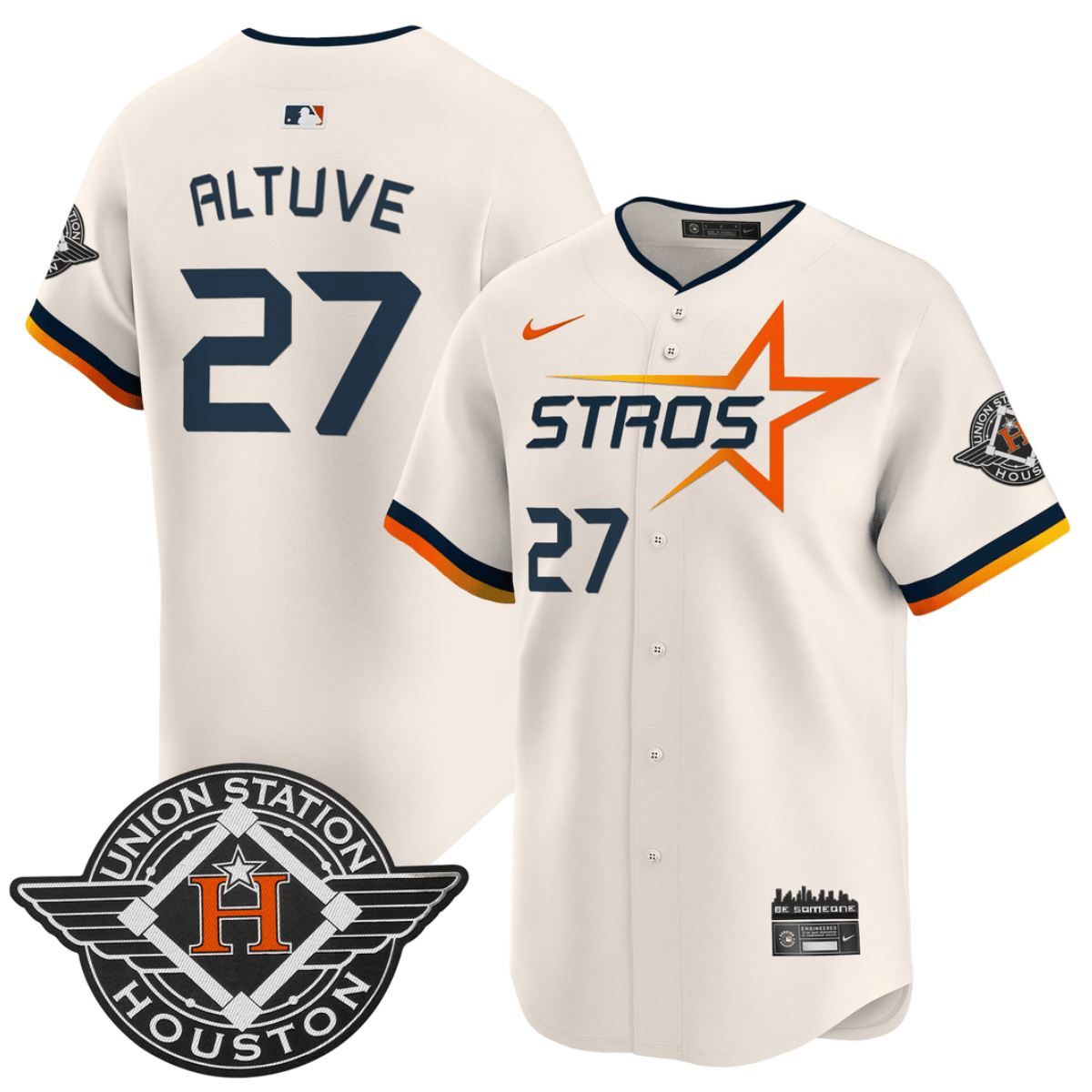 Men's Houston Astros #27 Jose Altuve Cream 2025 City Connect Limited Stitched Baseball Jersey Men's Houston Astros #27 Jose Altuve Cream 2025 City Connect Limited Stitched Baseball Jersey