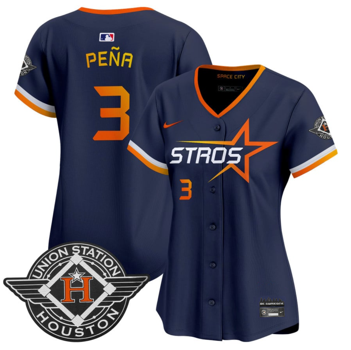 Women's Houston Astros #3 Jeremy Peña Navy 2025 City Connect Limited Stitched Baseball Jersey(Run Small) Women's Houston Astros #3 Jeremy Peña Navy 2025 City Connect Limited Stitched Baseball Jersey(Run Small)