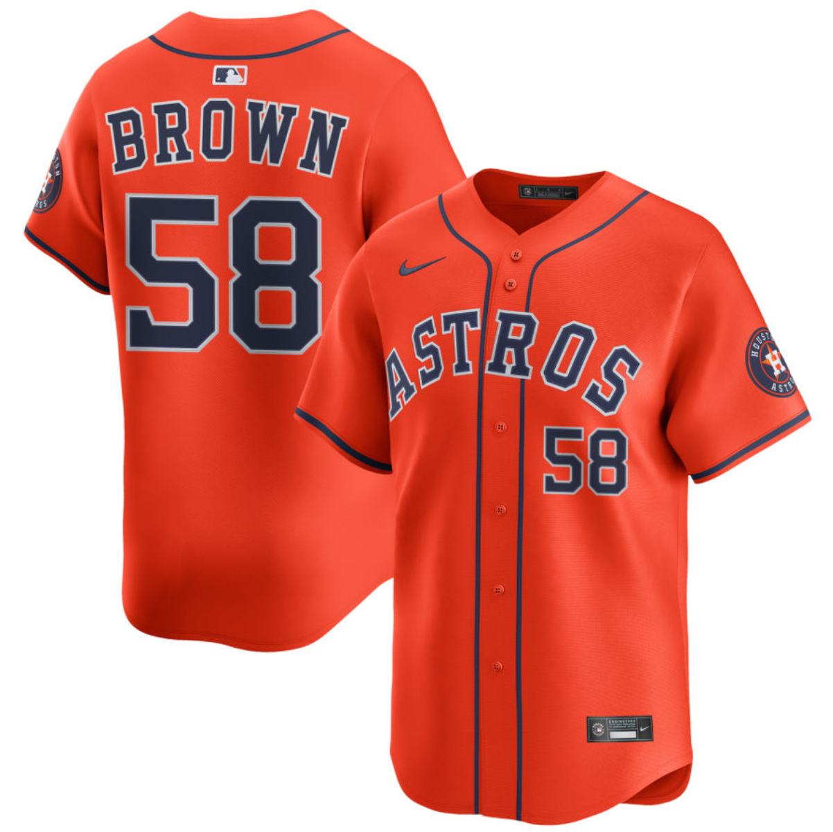 Men's Houston Astros #58 Hunter Brown Orange 2025 Alternate Limited Stitched Baseball Jersey Men's Houston Astros #58 Hunter Brown Orange 2025 Alternate Limited Stitched Baseball Jersey