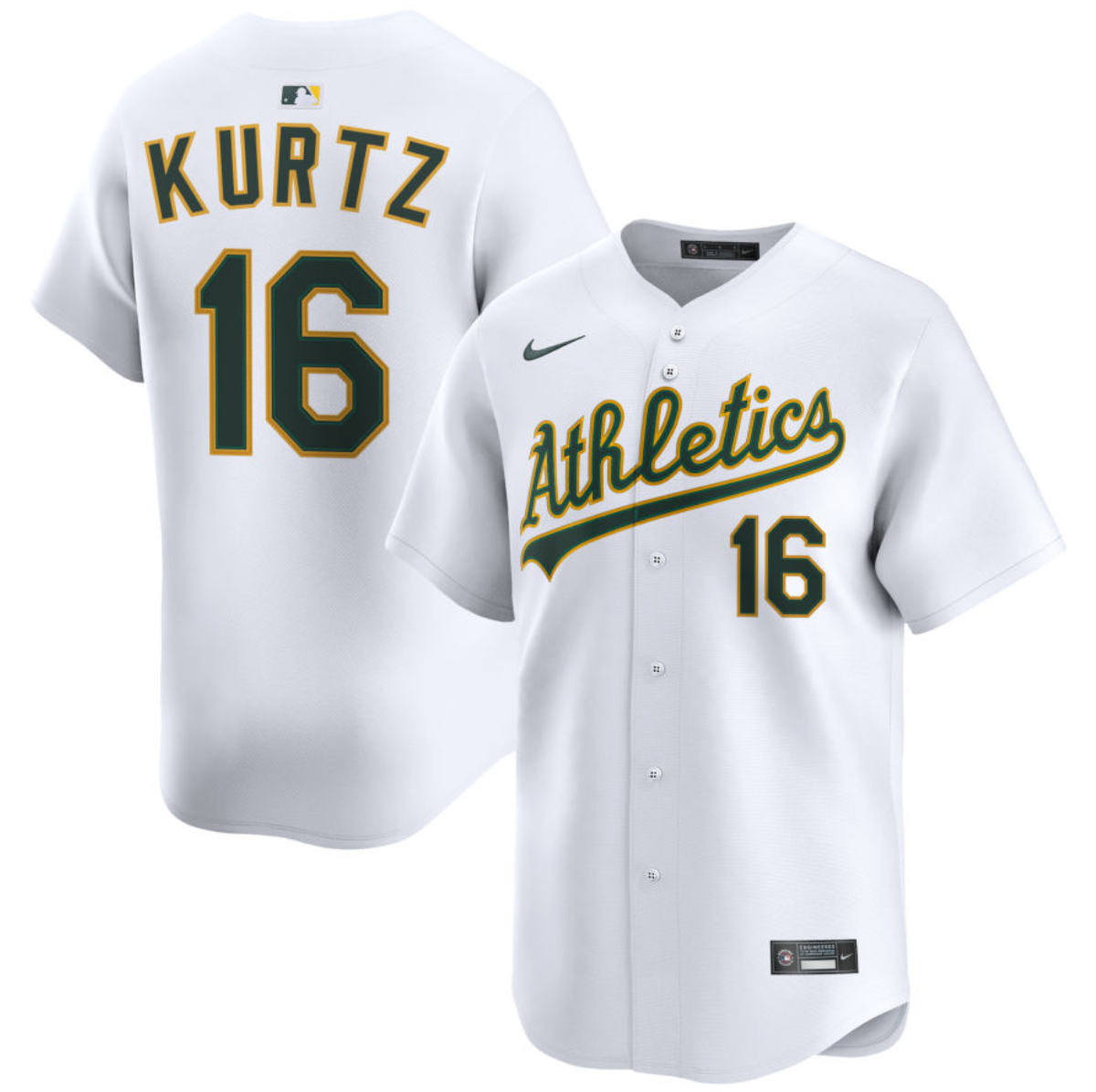 Men's Oakland Athletics #16 Nick Kurtz White 2024 Home Limited Stitched Jersey Men's Oakland Athletics #16 Nick Kurtz White 2024 Home Limited Stitched Jersey