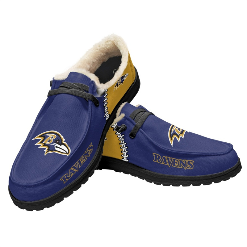 Men's Baltimore Ravens Loafers Lace Up Fuzzy Lined Shoes 002 (Pls check description for details)