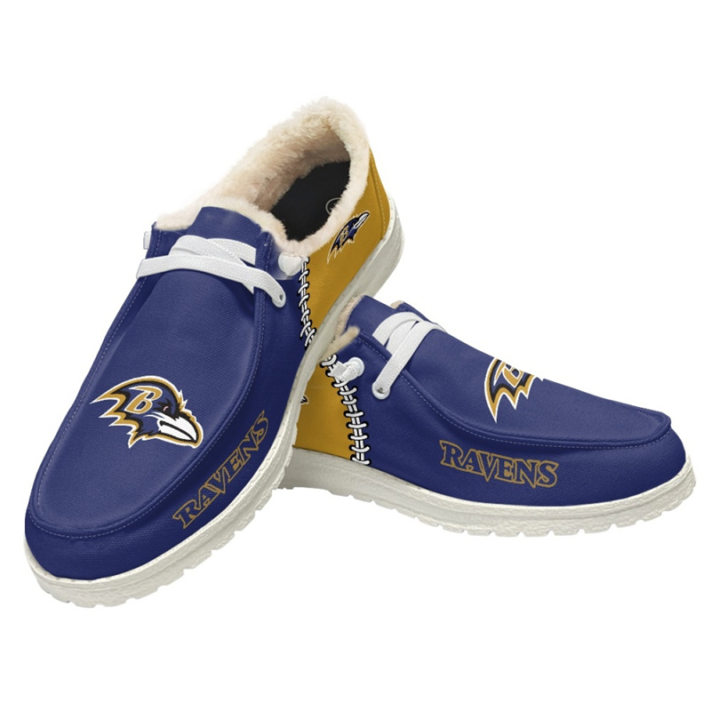 Men's Baltimore Ravens Loafers Lace Up Fuzzy Lined Shoes 001 (Pls check description for details)