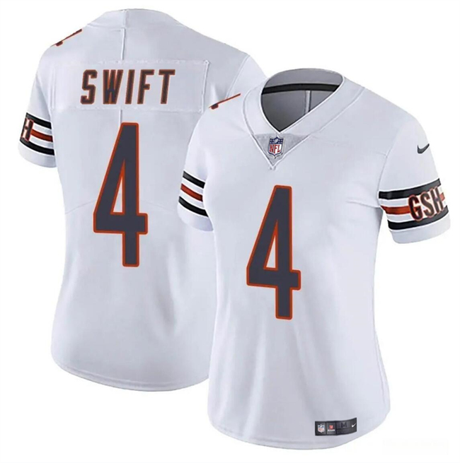Women's Chicago Bears #4 D’Andre Swift White 2024 Vapor Stitched Jersey(Run Small)