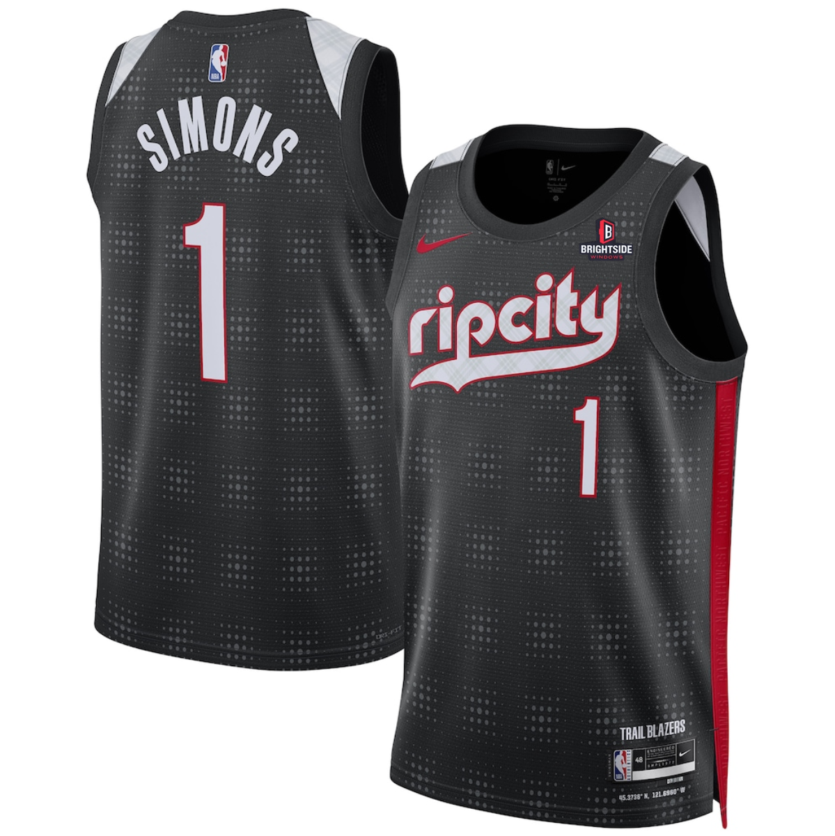 Men's Portland Trail Blazers #1 Anfernee Simons Black 2024/255 City Edition Edition Stitched Basketball Jersey