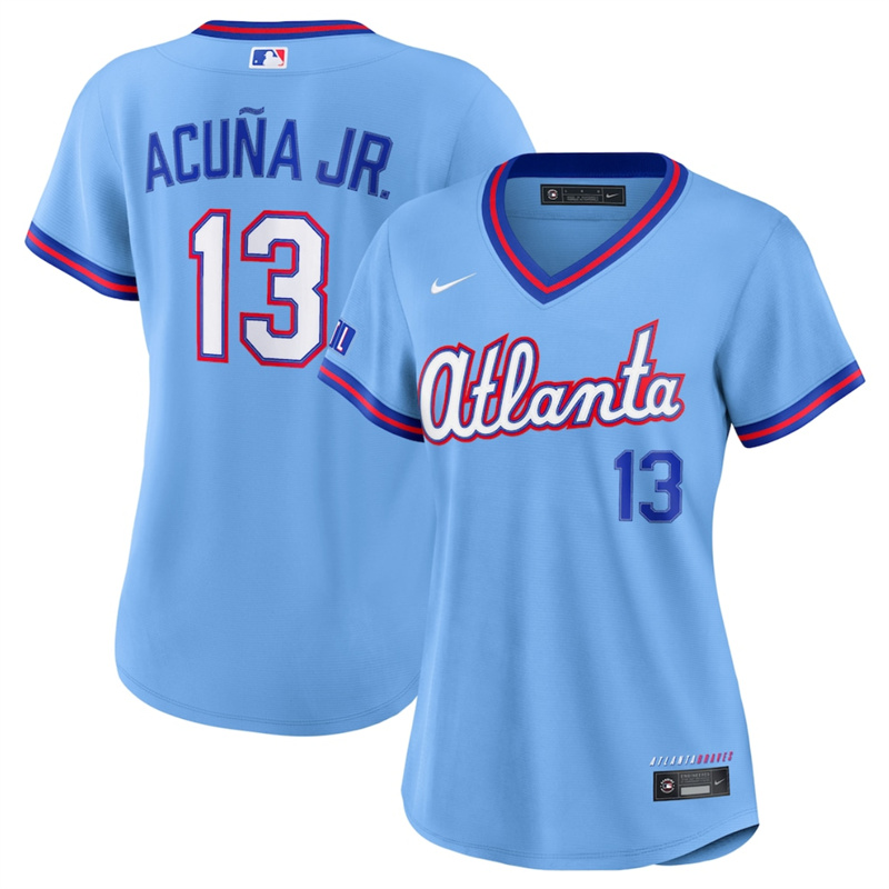 Women's Atlanta Braves #13 Ronald Acuña Jr. Powder Blue 2026 City Connect Stadium Stitched Baseball Jersey(Run Small)