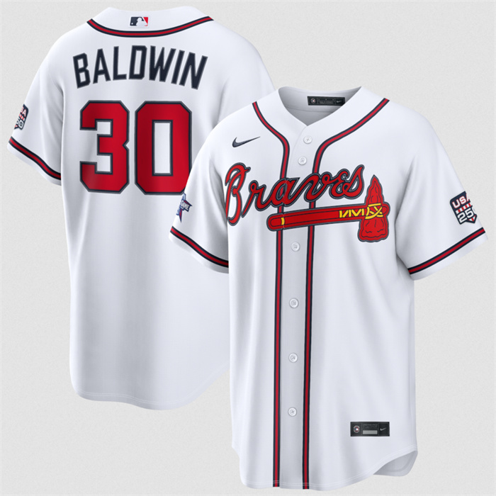 Men's Atlanta Braves #30 Drake Baldwin White 2026 All-Star Game & USA 250 Patch Stitched Baseball Jersey Men's Atlanta Braves #30 Drake Baldwin White 2026 All-Star Game & USA 250 Patch Stitched Baseball Jersey