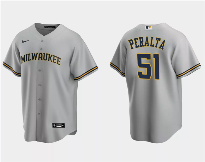 Men's Milwaukee Brewers #51 Freddy Peralta Grey Cool Base Stitched Jersey Men's Milwaukee Brewers #51 Freddy Peralta Grey Cool Base Stitched Jersey