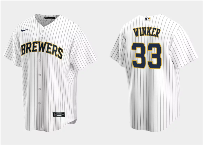 Men's Milwaukee Brewers #33 Jesse Winker White Cool Base Stitched Jersey Men's Milwaukee Brewers #33 Jesse Winker White Cool Base Stitched Jersey