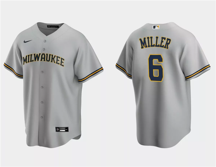 Men's Milwaukee Brewers #6 Owen Miller Grey Cool Base Stitched Jersey Men's Milwaukee Brewers #6 Owen Miller Grey Cool Base Stitched Jersey