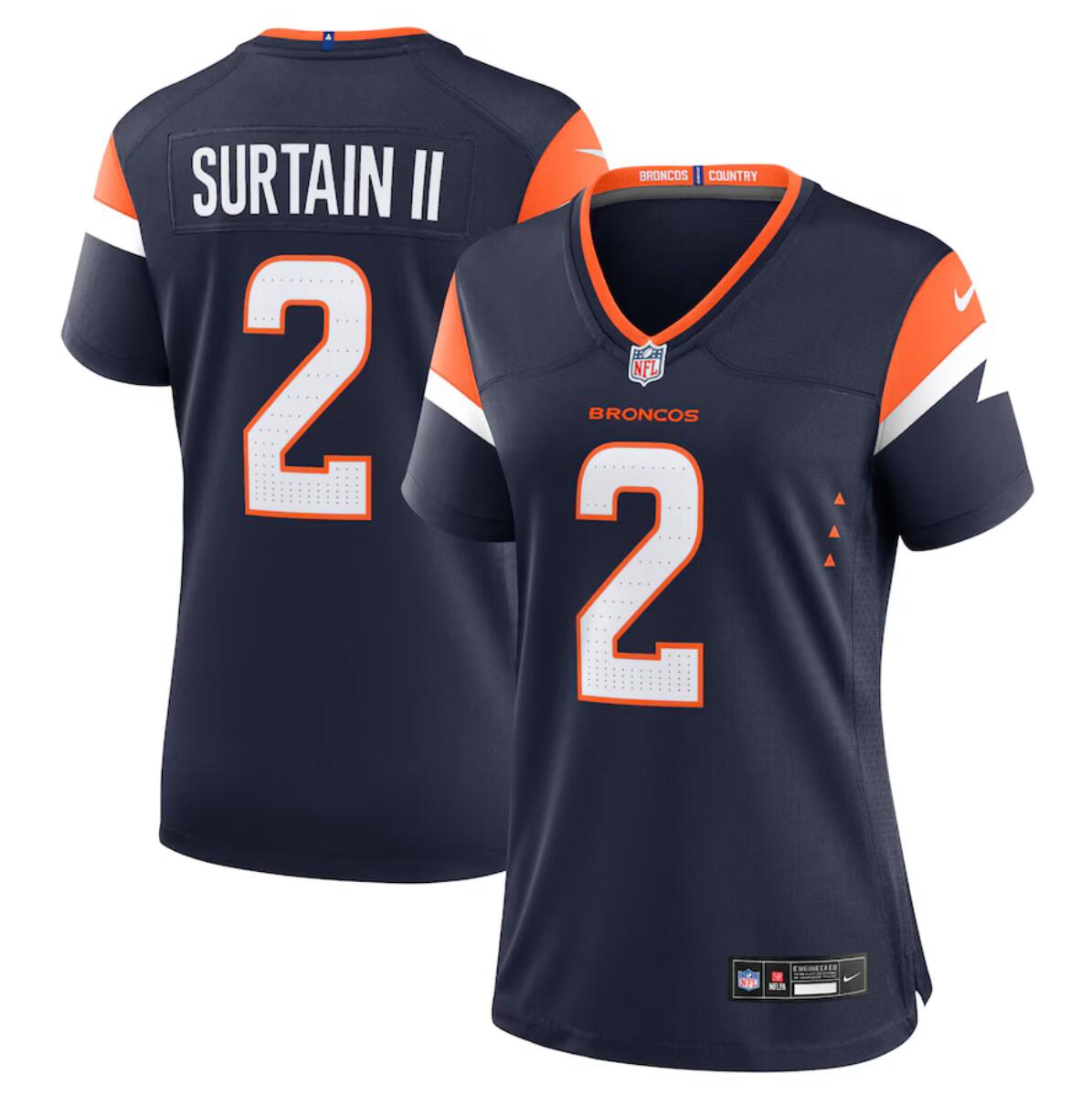 Women's Denver Broncos #2 Pat Surtain II Navy 2024 Alternate Stitched Jersey(Run Small) Women's Denver Broncos #2 Pat Surtain II Navy 2024 Alternate Stitched Jersey(Run Small)