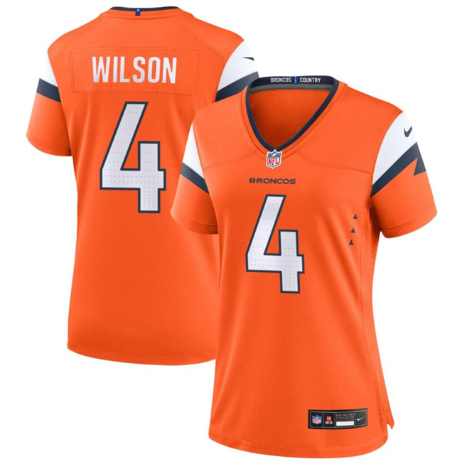 Women's Denver Broncos #4 Zach Wilson Orange 2024 Stitched Jersey(Run Small) Women's Denver Broncos #4 Zach Wilson Orange 2024 Stitched Jersey(Run Small)
