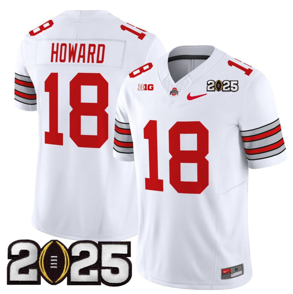 Men's Ohio State Buckeyes #18 Will Howard White 2025 CFP Final Patch F.U.S.E. Vapor Limited Stitched Football Jersey Men's Ohio State Buckeyes #18 Will Howard White 2025 CFP Final Patch F.U.S.E. Vapor Limited Stitched Football Jersey