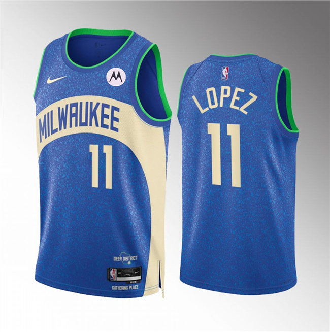 Men's Milwaukee Bucks #11 Brook Lopez 2023/24 Blue City Edition Stitched Basketball Jersey Men's Milwaukee Bucks #11 Brook Lopez 2023/24 Blue City Edition Stitched Basketball Jersey