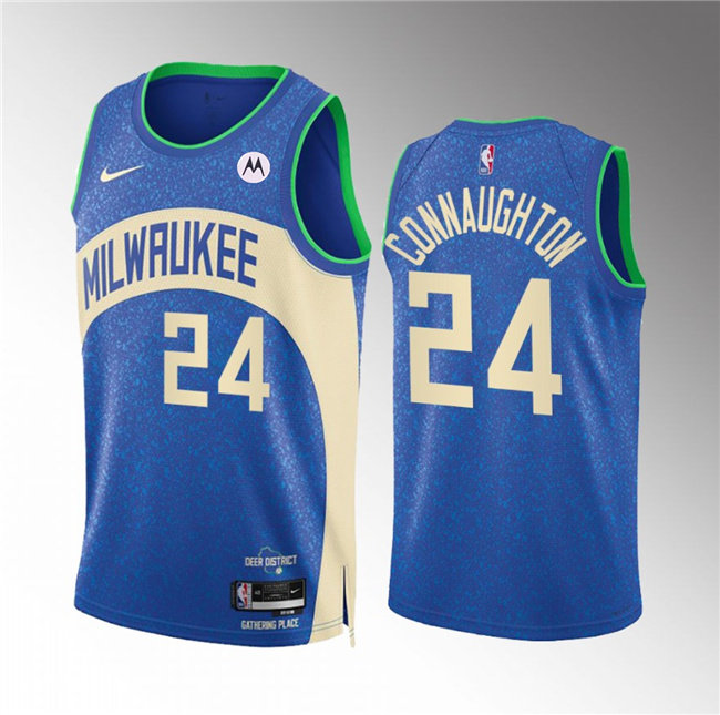 Men's Milwaukee Bucks #24 Pat Connaughton 2023/24 Blue City Edition Stitched Basketball Jersey Men's Milwaukee Bucks #24 Pat Connaughton 2023/24 Blue City Edition Stitched Basketball Jersey
