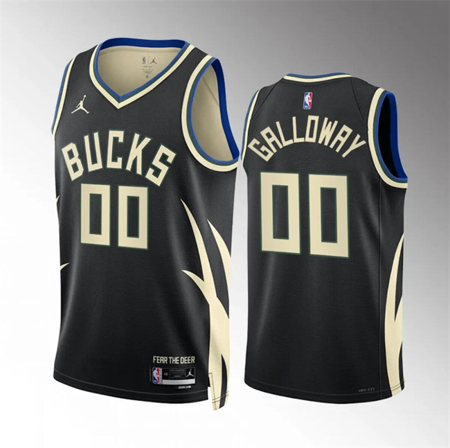 Men's Milwaukee Bucks #00 Jaylin Galloway Black Statement Edition Stitched Basketball Jersey Men's Milwaukee Bucks #00 Jaylin Galloway Black Statement Edition Stitched Basketball Jersey