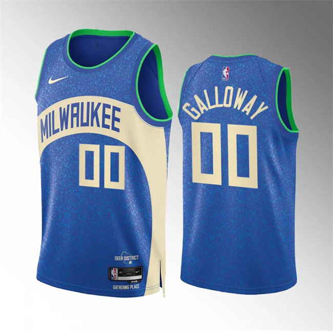 Men's Milwaukee Bucks #00 Jaylin Galloway 2023/24 Blue City Edition Stitched Basketball Jersey Men's Milwaukee Bucks #00 Jaylin Galloway 2023/24 Blue City Edition Stitched Basketball Jersey