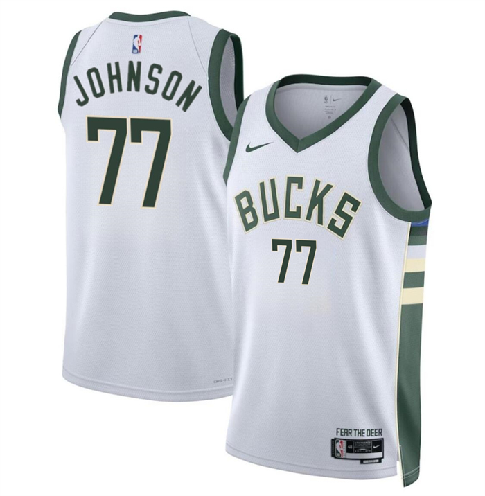 Men's Milwaukee Bucks #77 AJ Johnson White 2024 Draft Association Edition Stitched Basketball Jersey Men's Milwaukee Bucks #77 AJ Johnson White 2024 Draft Association Edition Stitched Basketball Jersey