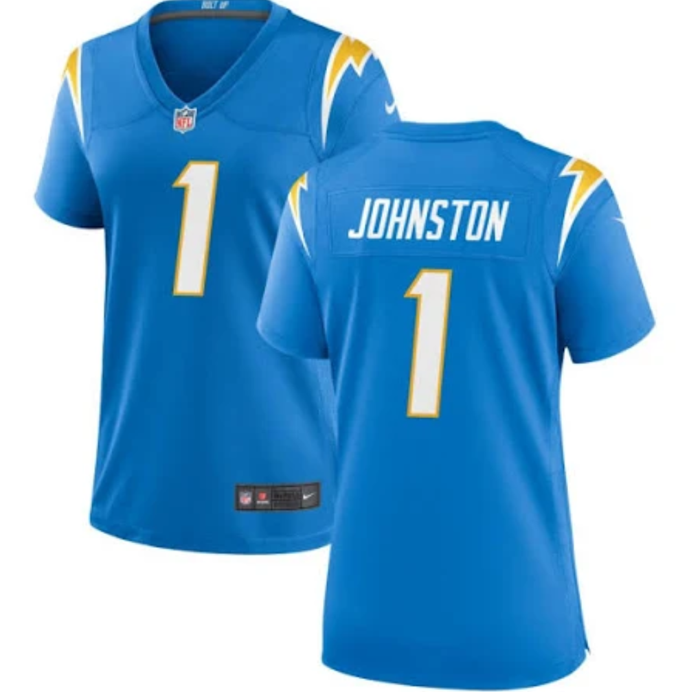 Women's Los Angeles Chargers #1 Quentin Johnston Blue Stitched Game Jersey(Run Small) Women's Los Angeles Chargers #1 Quentin Johnston Blue Stitched Game Jersey(Run Small)