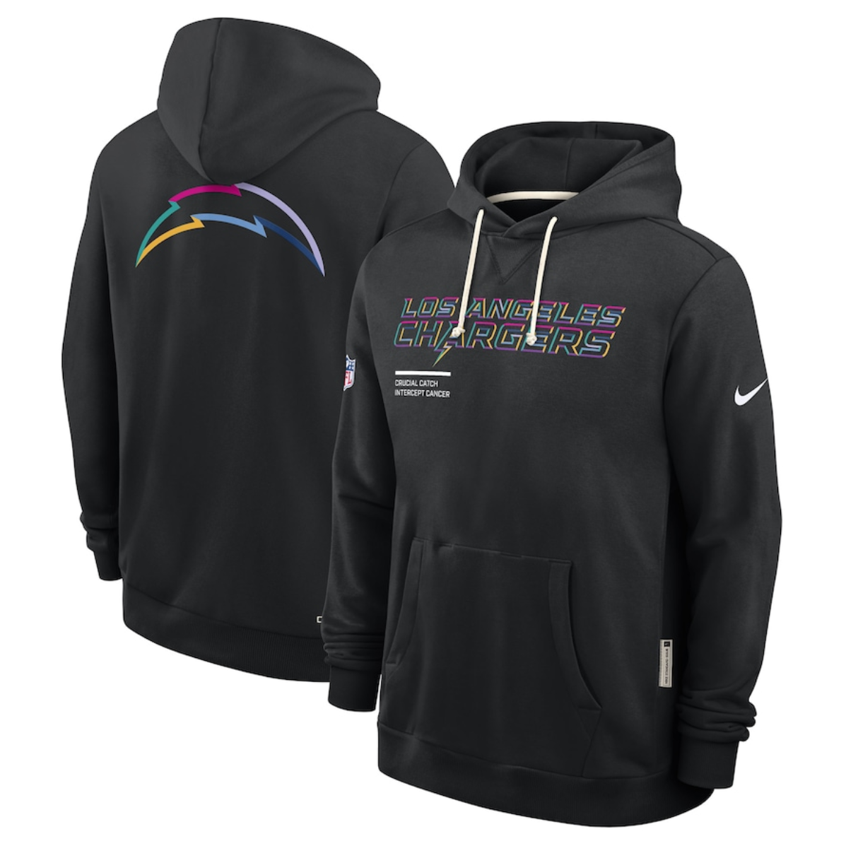 Men's Los Angeles Chargers Black 2025 Crucial Catch Club Pullover Hoodie